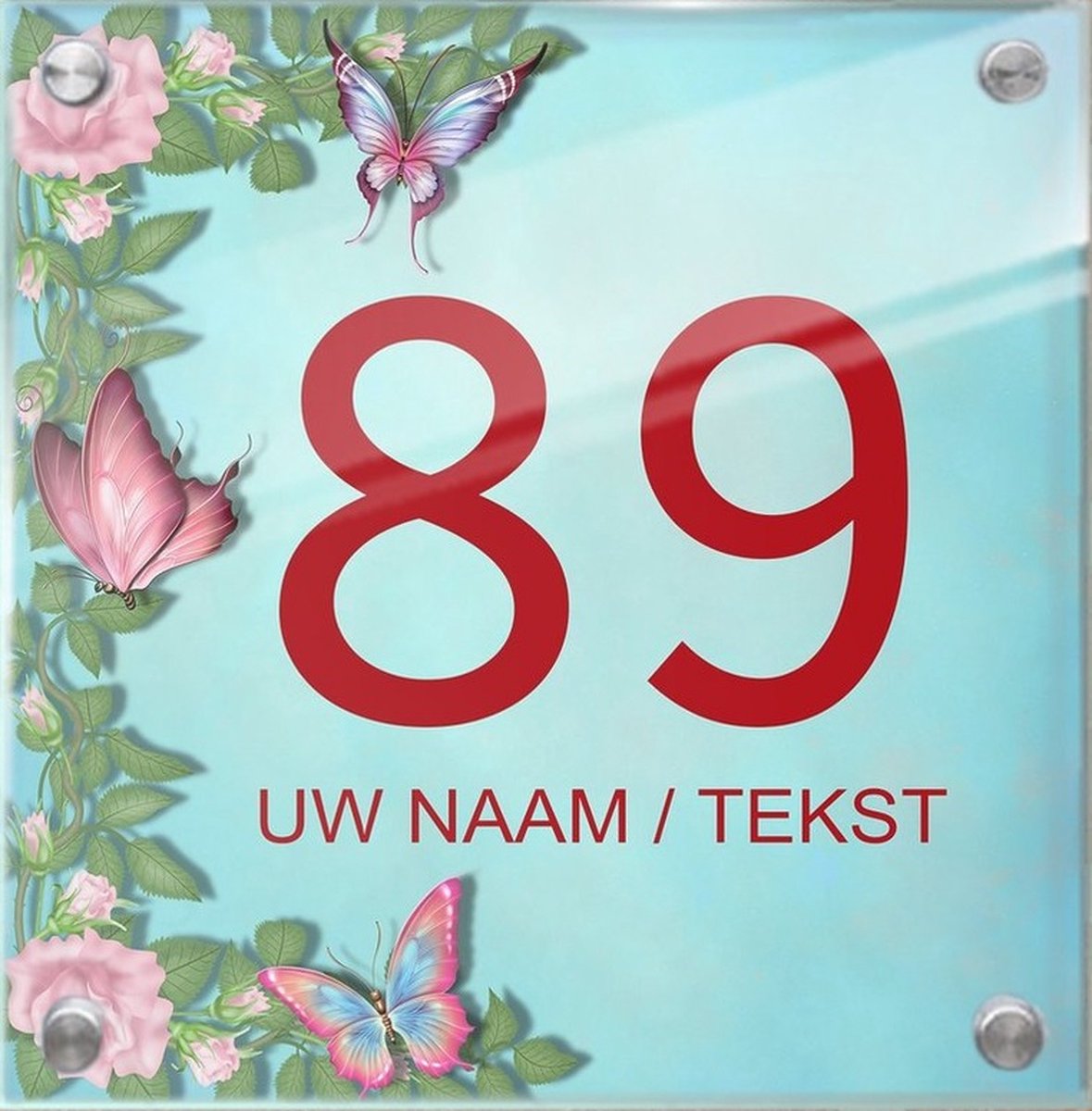 Huisnummer naambord met naam plexiglas 15x15x0,5cm modelnummer 1027 - Huisnummerbordjes, Naambordje voordeur, naamplaatje voordeur, gepersonaliseerd