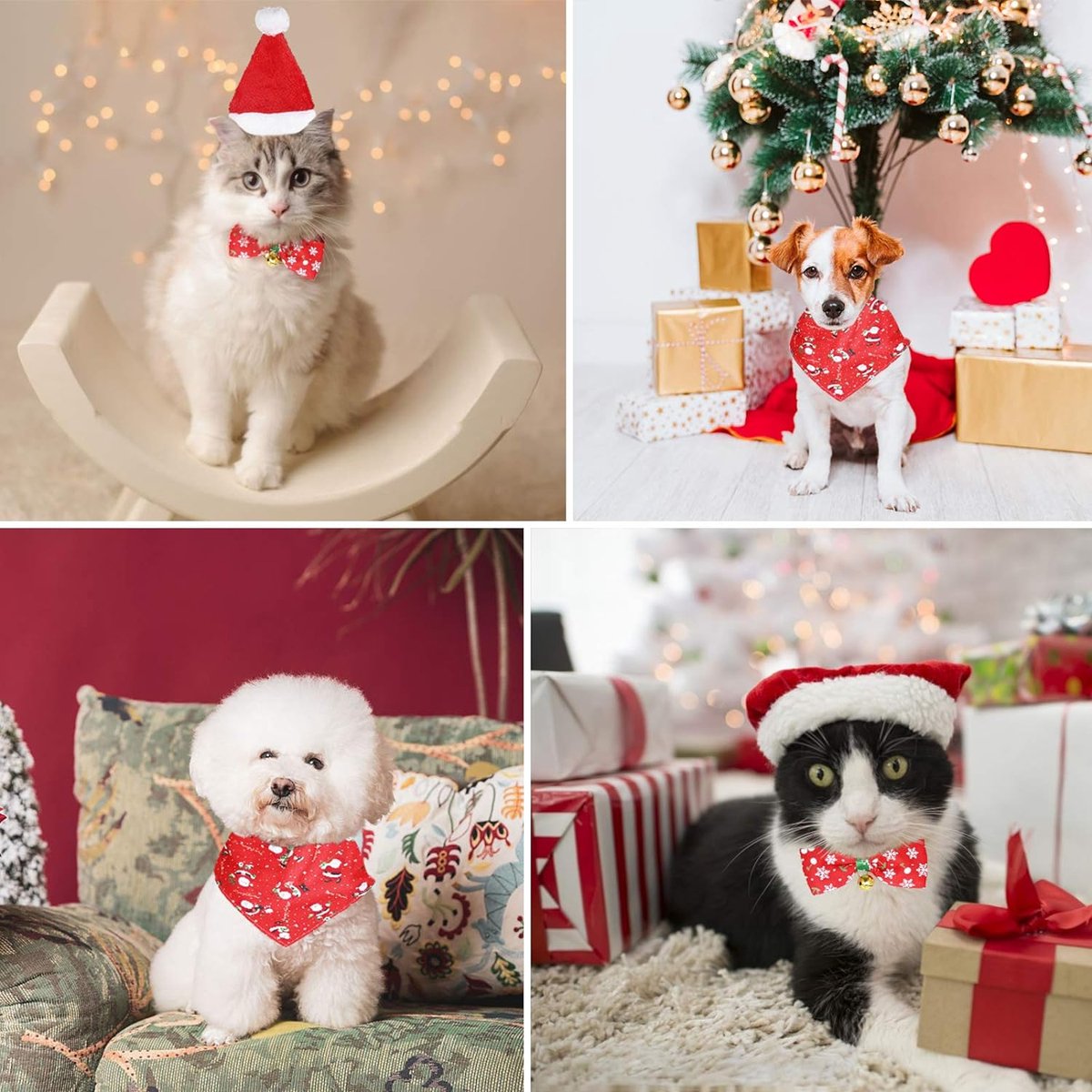 Costume De Noël Pour Chien Et Chat - Nœud Papillon Et Chapeau Père Noël Avec Clochette, Idéal Pour Fêtes Et Photos