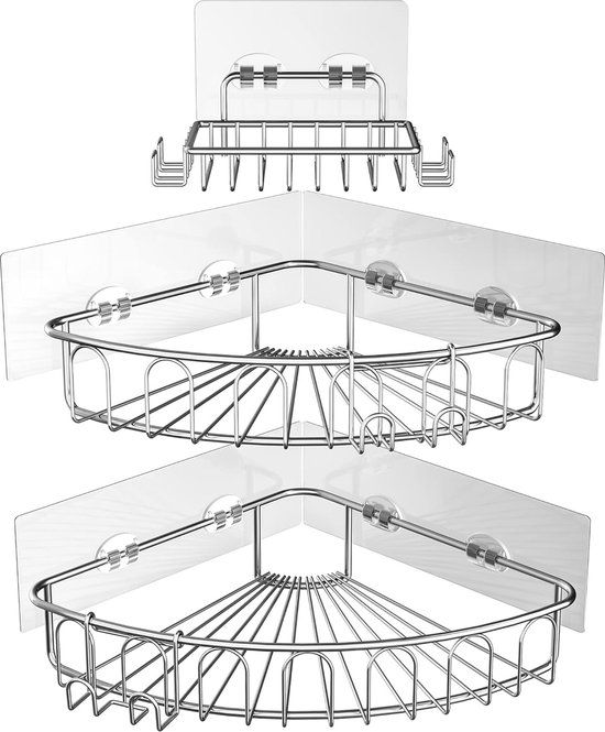 UUlioyer SUS304 Roestvrijstalen Doucherek Zonder Boren, Adhesive Wandmontage Badkamer Doucheplank, Bathroom Organizer voor Badkamer & Keuken Opslag ( Zilver- 1 pakjes
