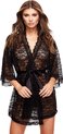 Baci - Allover Lace & Satin Robe - Plus size (xl-xxxl) - Zwart
