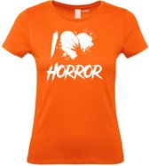 Dames T-shirt I Love Horror | Halloween Kostuum Volwassenen | Horror Shirt | Gothic Shirt | Oranje dames | maat XL