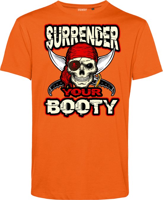 T-shirt Surrender Your Booty | Halloween Kostuum Volwassenen | Halloween | Foute Party | Oranje | maat S