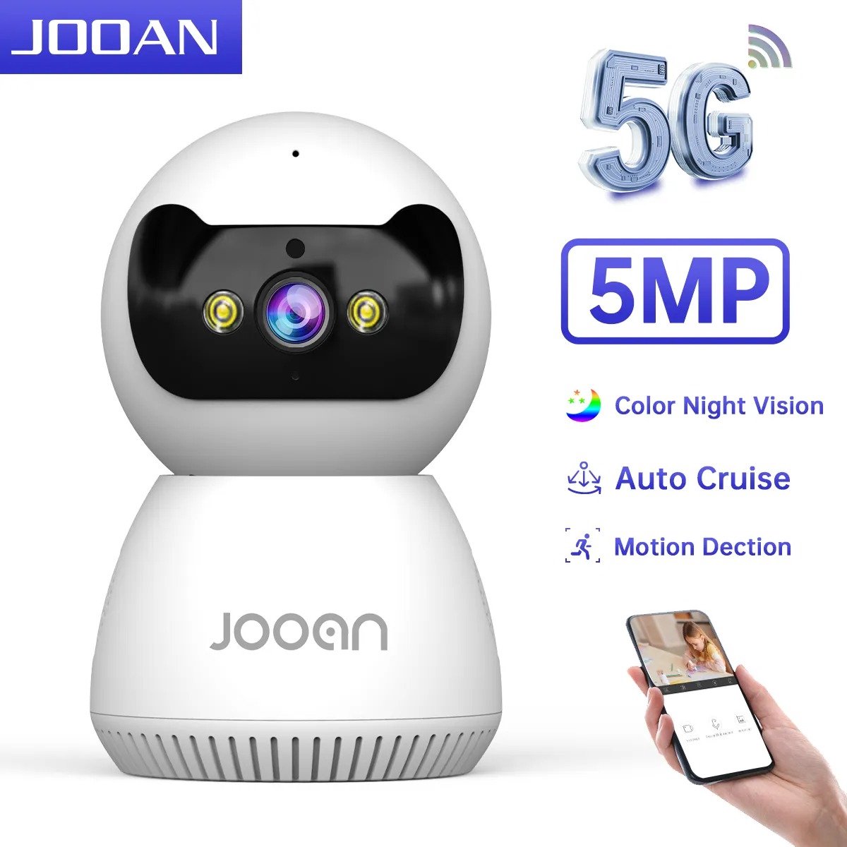 ShopbijStef - Jooan 5MP/3MP IP Camera met 5G WiFi - Beveilig je Huis met Slimme Kleuren Nachtzicht en Intelligente Bewegingsdetectie - AI Tracking - Videobewaking en Smart Babyfoon in één - Wit