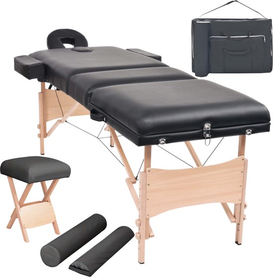 Foto: The living store massagetafel inklapbaar 3 zones 221 x 90 cm verstelbaar zwart