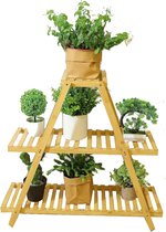 Support de fleurs, support de plantes en bambou, étagère à plantes, bibliothèque, étagère à fleurs multifonctionnelle à 3 niveaux, cadre robuste, assemblage facile pour une utilisation intérieure et extérieure