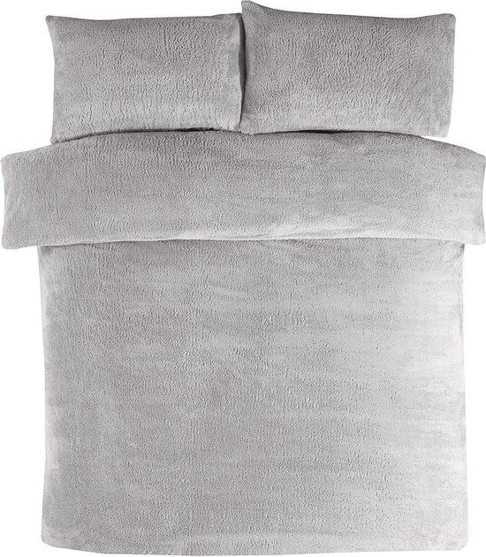 Decoware® Teddy fleece dekbedovertrek - Grijs - 260x220 + 2st 60x70 cm