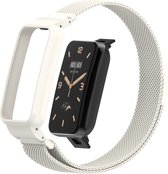 By Qubix Bracelet à boucle milanaise avec étui - Wit - Xiaomi Smart Band 7 Pro - Bracelet Mi Band 7 Pro