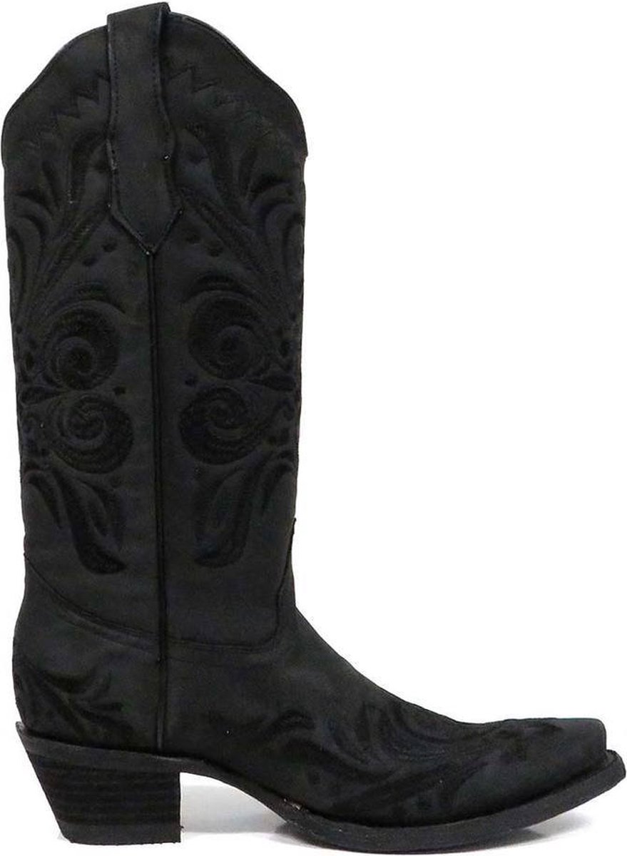 Circle G dames cowboylaarzen in mat zwart leer met zwarte borduursels