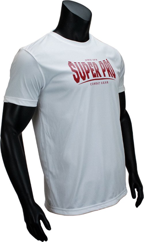 Super Pro Stripes Sportshirt DryFit T-Shirt Wit/Rood - S