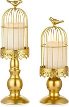 Vintage vogelkooikandelaar, decoratiekaarshouder voor bruiloft en eettafel, ijzeren kandelaar met uitgesneden figuren, goud