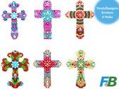 F4B Croix Porte-clés Peinture de diamants | Double face | 6 pièces | Croix | Religion | des croix | Christianisme | Enfants | Forfait complet