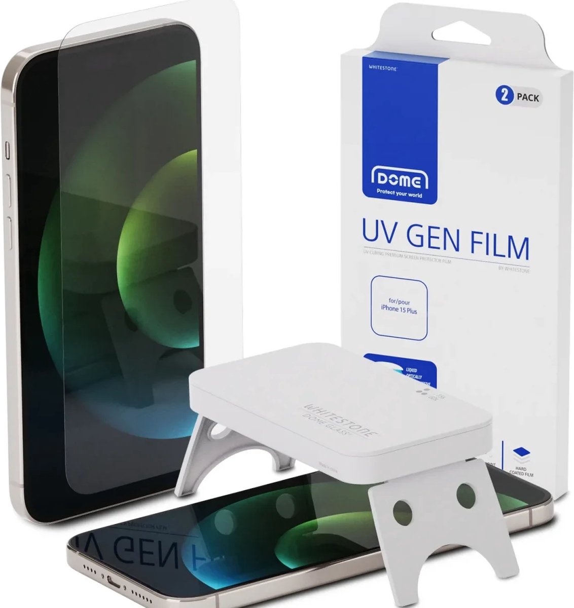Geschikt voor Whitestone iPhone 15 Plus Screen Protector UV-Licht Folie 2 Stuks