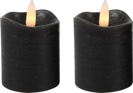 Countryfield LED kaarsen/stompkaarsenen - 2x st - zwart - D5 x H7,2 cm - timer - warm wit