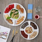 Dip/snackschalen, rond plastic dienblad voor levensmiddelen, fruit, snoep, dienblad, voorgerecht, serveerschaal met 5 vakken (23 x 2,8, wit)