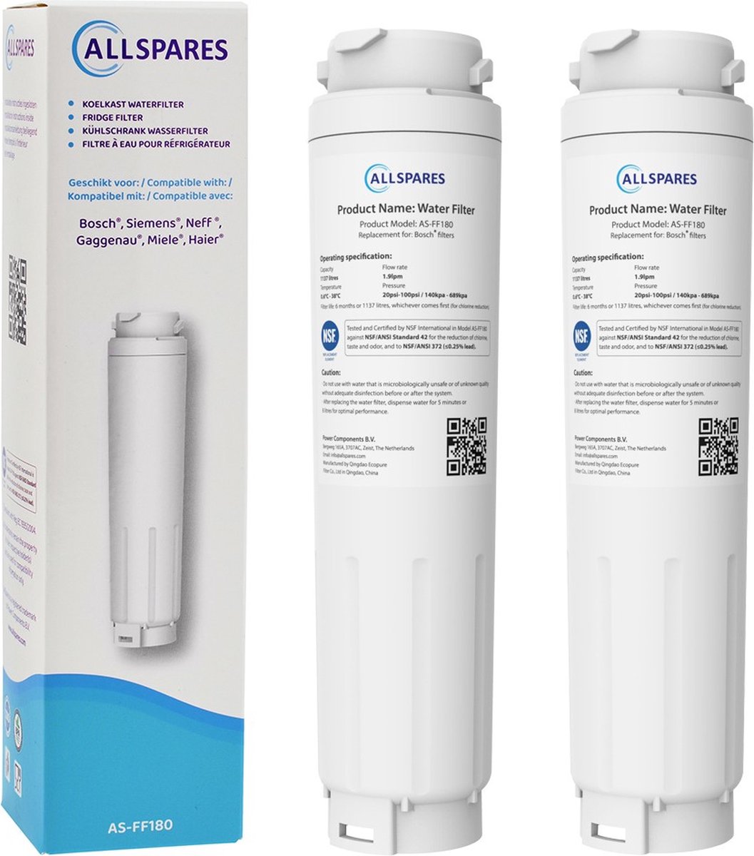 AllSpares Waterfilter (2x) voor Koelkast geschikt voor Bosch Siemens Neff UltraClarity 11034151 / 11028820 / KB1000