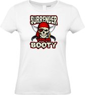 Dames T-shirt Surrender Your Booty | Halloween Kostuum Volwassenen | Halloween | Foute Party | Wit dames | maat XL