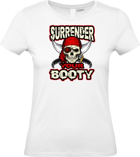 Dames T-shirt Surrender Your Booty | Halloween Kostuum Volwassenen | Halloween | Foute Party | Wit dames | maat XL