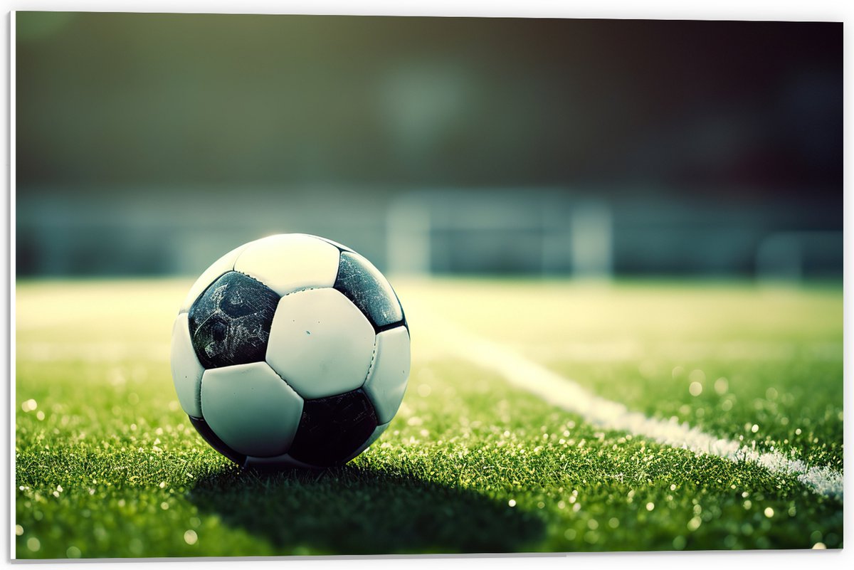 PVC Schuimplaat - Veld - Bal - Voetbal - Lijn - 60x40 cm Foto op PVC Schuimplaat (Met Ophangsysteem)
