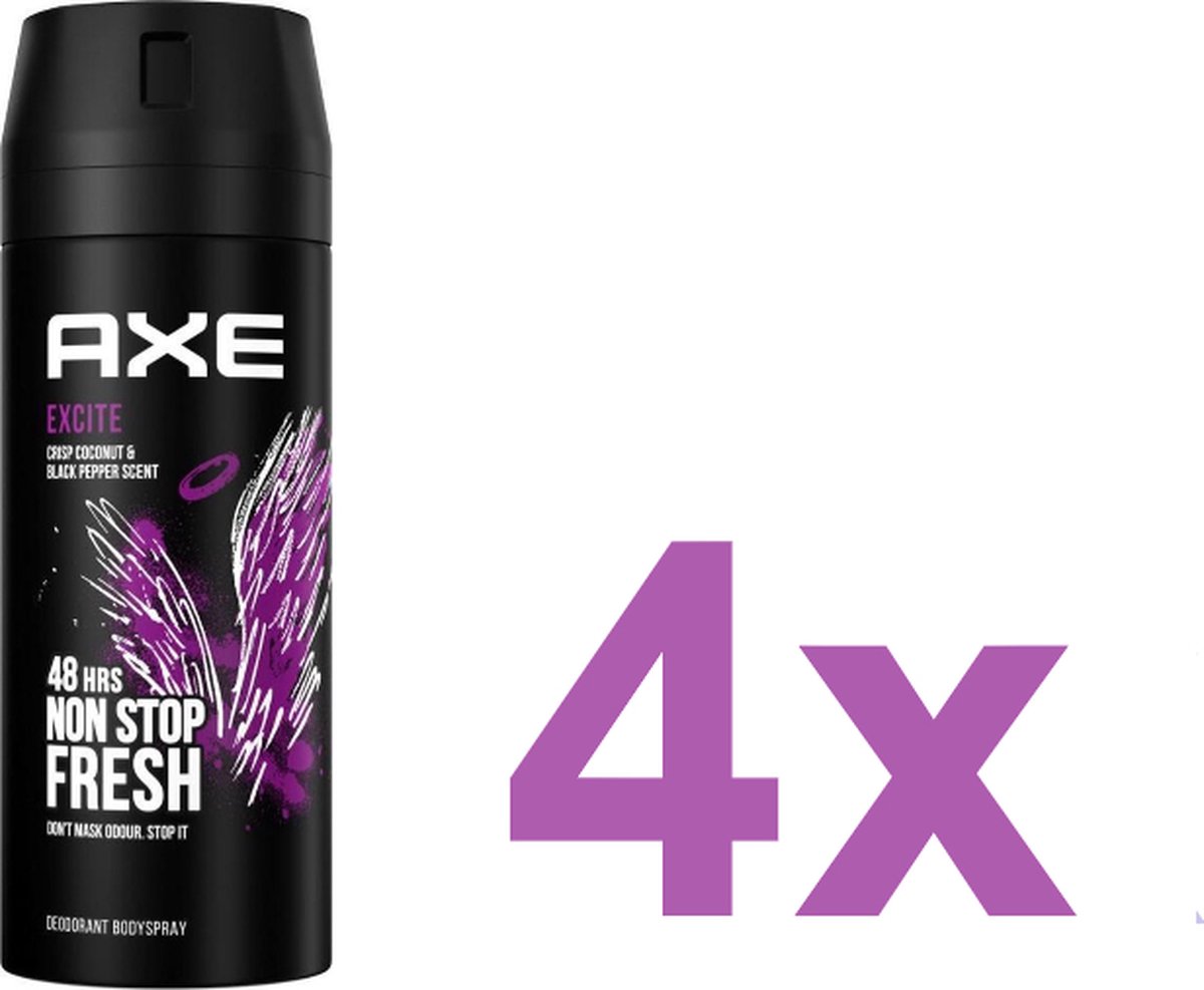 Goedkoopste Axe Deodorant Spray 150 ml Excite Fresh 4 stuks Voordeelverpakking