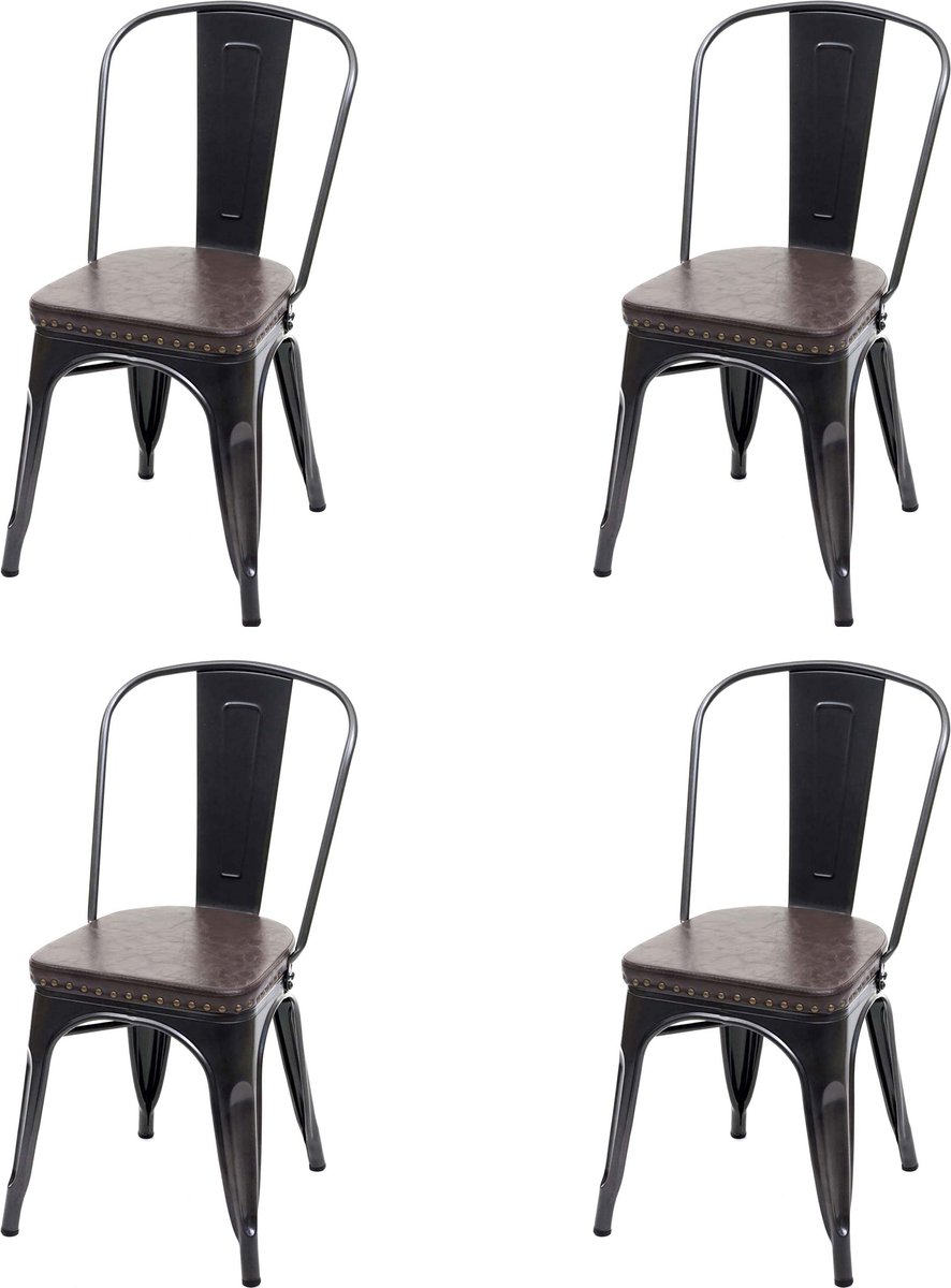 Cosmo Casa Eettafelstoelen - Industriële Stijl - Duurzaam Kunstleer - Elegant Design - Ergonomisch Comfort Zwart
