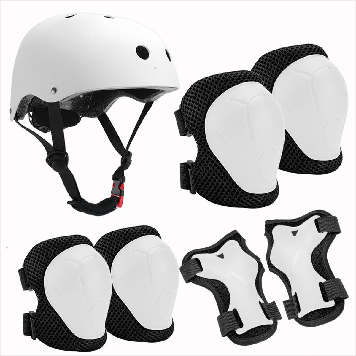 Fietshelm Combi met Bescherming - Kinderhelm - Skate Beschermset Kinderen - Wit - Fietsbescherming - Sportbescherming