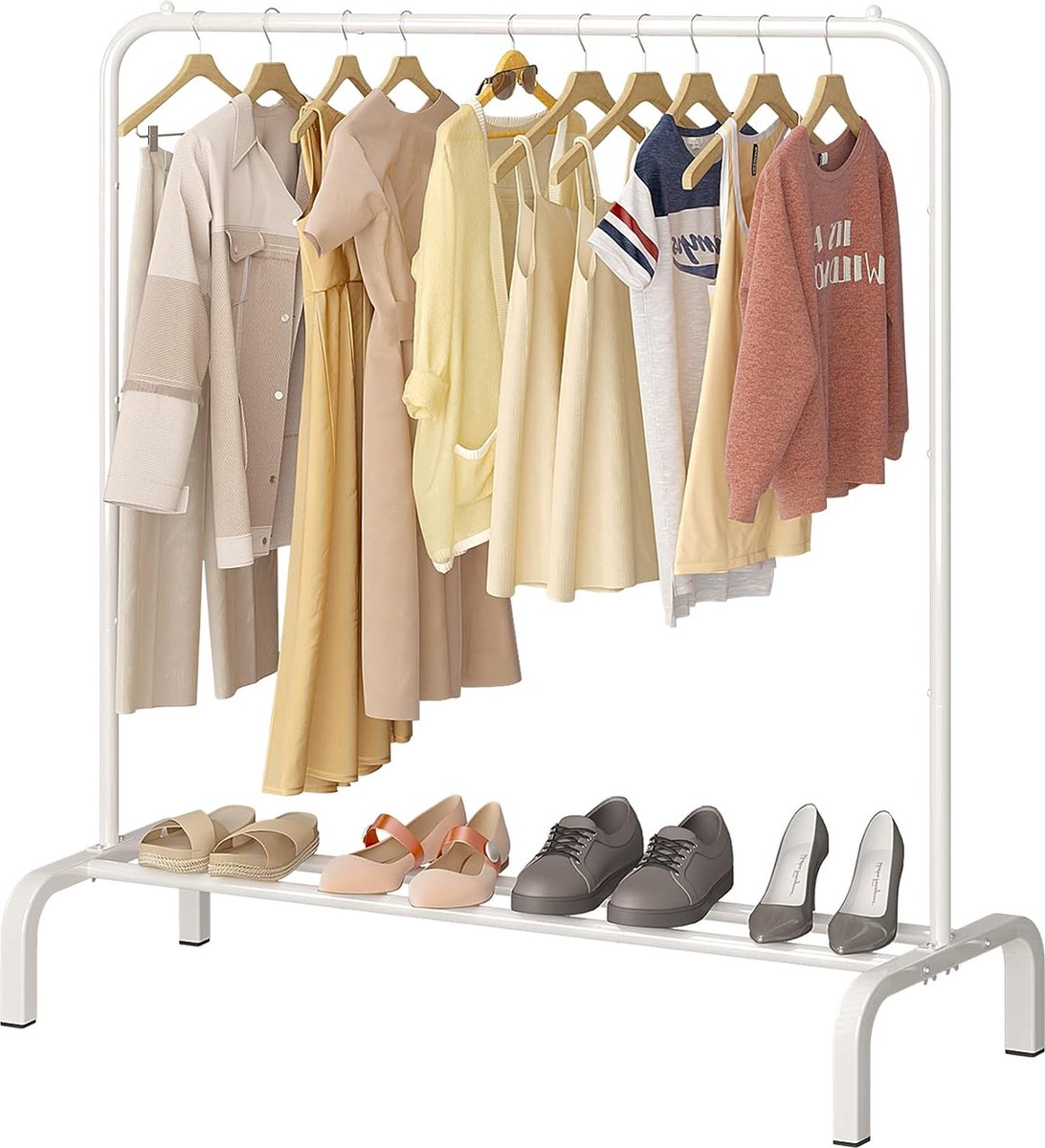 Kledingstang - 110 cm - metaal kledingstang, kledingstang met bodemrek voor jassen, rokken, overhemden, truien - wit