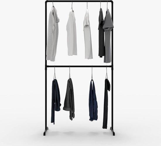 Industrial Design kledingrek - LAS- vrijstaande kapstok voor inloopkast muur I kledingrek gemaakt van zwarte stevige buizen vrijstaand van waterbuizen