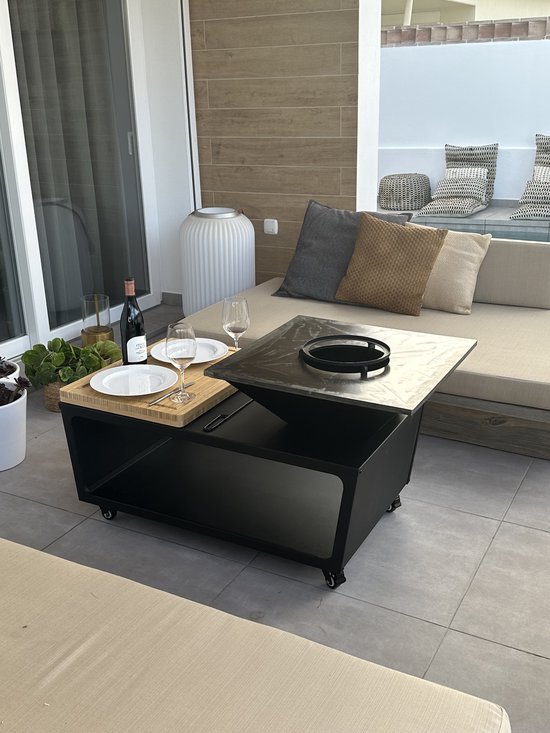 RJRoyal Living Plancha grill BBQ Compania grillring met snijplank en hoes en houtopslag vuurschaal rvs buitenkeuken grillring voor buiten van RJRoyal Living — afbeelding 3
