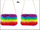 2x Tasje regenboog print pluche - 30cm x 22cm - Themafeest rainbow fun love verjaardag festival carnaval optocht