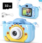 Zacro Kindercamera - Digitale Camera Kinderen - Foto en Video - Inclusief 32GB SD Kaart - Vloggen - Speelcamera - Oplaadbare Kinderfototoestel - Kerstcadeau - Blauw