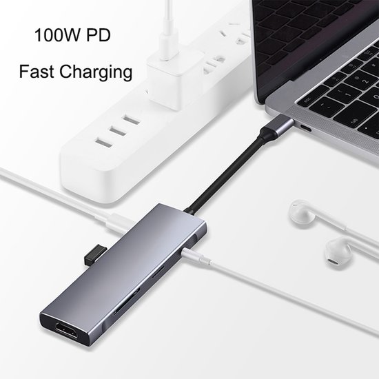 M-TECK 9-in-1 USB-C Docking Station USB-C Hub met HDMI - 3 x USB3.0 - USB-C (opladen) - SD/Micro SD - 3.5mm Audio voor Laptop en MacBook