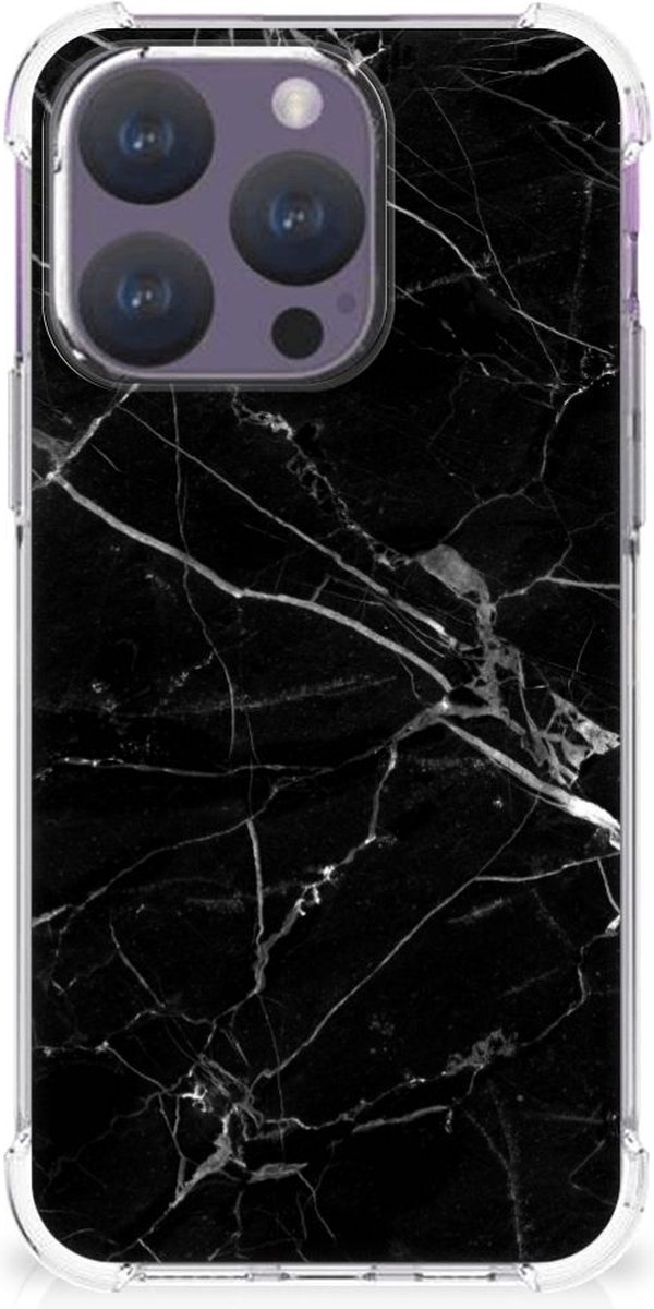 iPhone 15 Pro Anti-Shock Hoesje Marmer Zwart - Origineel Cadeau Vader