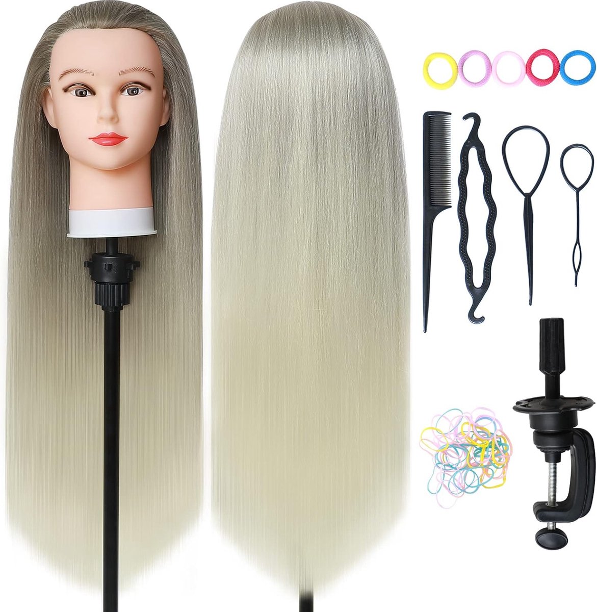 Kleyn - Oefenhoofd Kappershoofd - Oefenpop Kapper - Blond/Wit - Incl. Accessoires