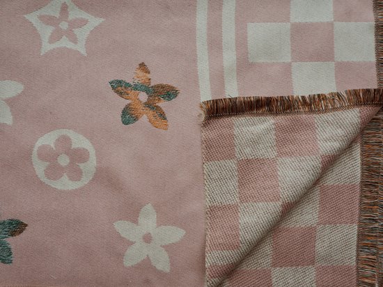 Bijoutheek Sjaal (Fashion) Bloemen patroon geblokt (190cm x 65cm) Roze