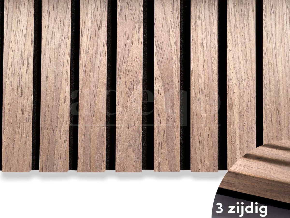 Adeqo Akupanel - Akoestisch Wandpaneel - Walnoot Hout 300 x 60cm - 3 zijdig - Hout Wandpaneel - Millieuvriendelijk Materiaal - Akoestische Panelen - 3D Wandpanelen - Wandpanelen Hout