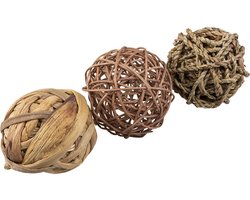 Duvoplus - Speelgoed Voor Dieren - Knaagdier - Trio Natuurlijke Speelballen 3st - 7,5cm Gemengde Kleuren - 3st