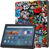 Case2go - Tablet hoes geschikt voor Amazon Fire Max 11 (2023) - Tri-Fold Book Case - Auto Wake/Sleep functie - Graffiti