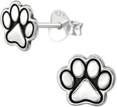 Joy|S - Zilveren kat hond dierenpoot oorbellen - 8 x 9 mm - massief - geoxideerd - poot afdruk