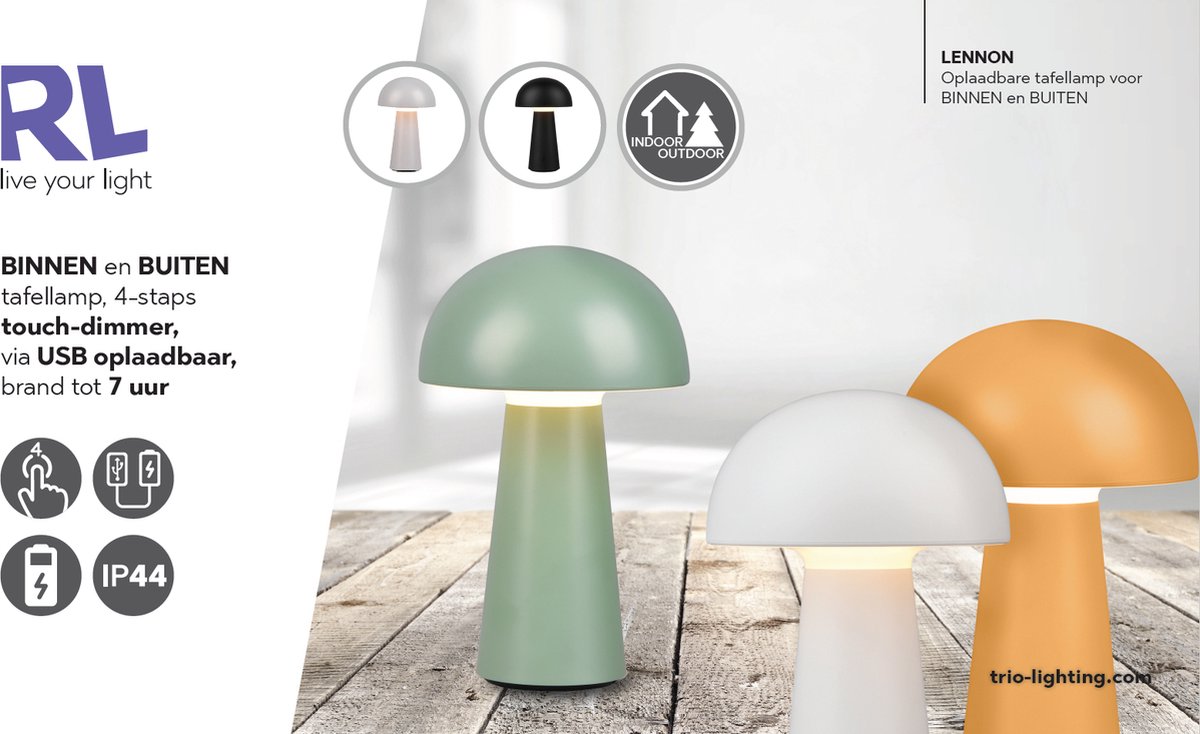 Bol.com REALITY LENNON - Tafellamp - Olijf groen - incl. 1x SMD 2W - Oplaadbare - Buitenlamp - Dimbaar - Buitenverlichting - IP44 aanbieding