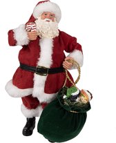 HAES DECO - Kerstman deco Figuur - Formaat 16x8x28 cm - Collectie: Who is Santa - Kleur Rood - Materiaal Textiel op kunststof - Kerst Figuur, Kerstdecoratie