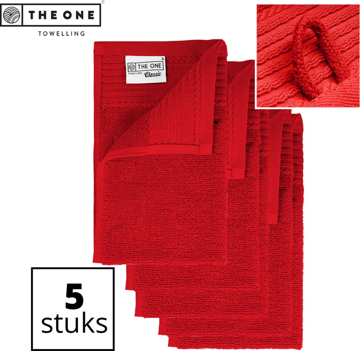 The One Towelling Classic Gastendoeken - 30 x 50 cm - 5 Stuks - Voordeelverpakking - Hoge vochtopname - 100% Zacht katoen - Rood