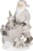 HAES DECO - Kerstman deco Figuur - Formaat 12x8x15 cm - Kleur Zilverkleurig - Materiaal Polyresin - Kerst Figuur, Kerstdecoratie