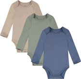 Bamboo Basics Bobby - Bamboe Baby Meegroei Romper (Multipack 3 stuks) - Lange Mouwen - Zijdezacht - Ademend - Beige, Groen & Blauw - 74