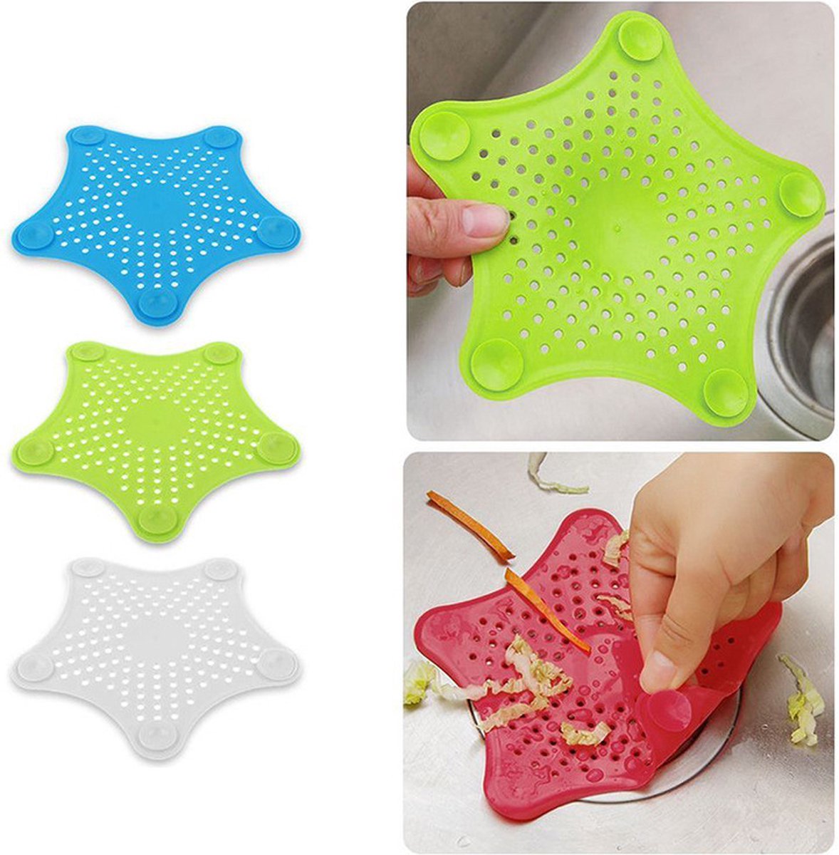 Goedkoopste IBBO® - Wastafel Zeef - Badkuip Afvoer - Haarvanger - Douche Gootsteenfilter – Siliconen – Aanrecht – Bad stopper – Wastafel - Keuken - 3 stuks