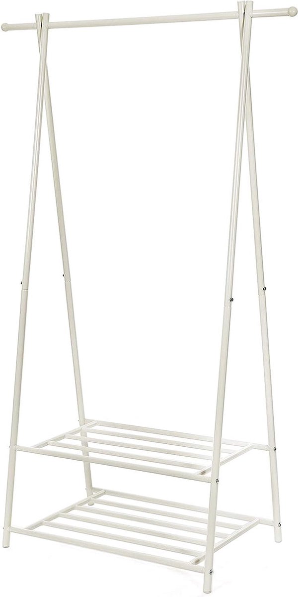 Kapstok met 2 Schoenplanken – Metalen Frame – Ruimtebesparend – Voor Slaapkamer, Hal, Kantoor en Meer – Wit – 87,5 x 155 x 41 cm (B x H x D)