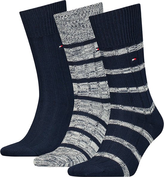 8719965009202 TH MEN SOCK 3P GIFTBOX TOMMY STRIPE, Donkerblauw, 39-42 EU
