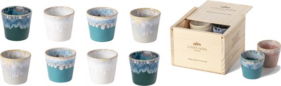 Costa Nova série Grespresso lot de 8 tasses Lungo dans un coffret cadeau en bois 210 ML - Water