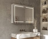 Aluminium badkamer spiegelkast met directe verlichting rondom, spiegelverwarming, stopcontact inclusief USB, make-up spiegel en sensor schakelaar 100×70 cm