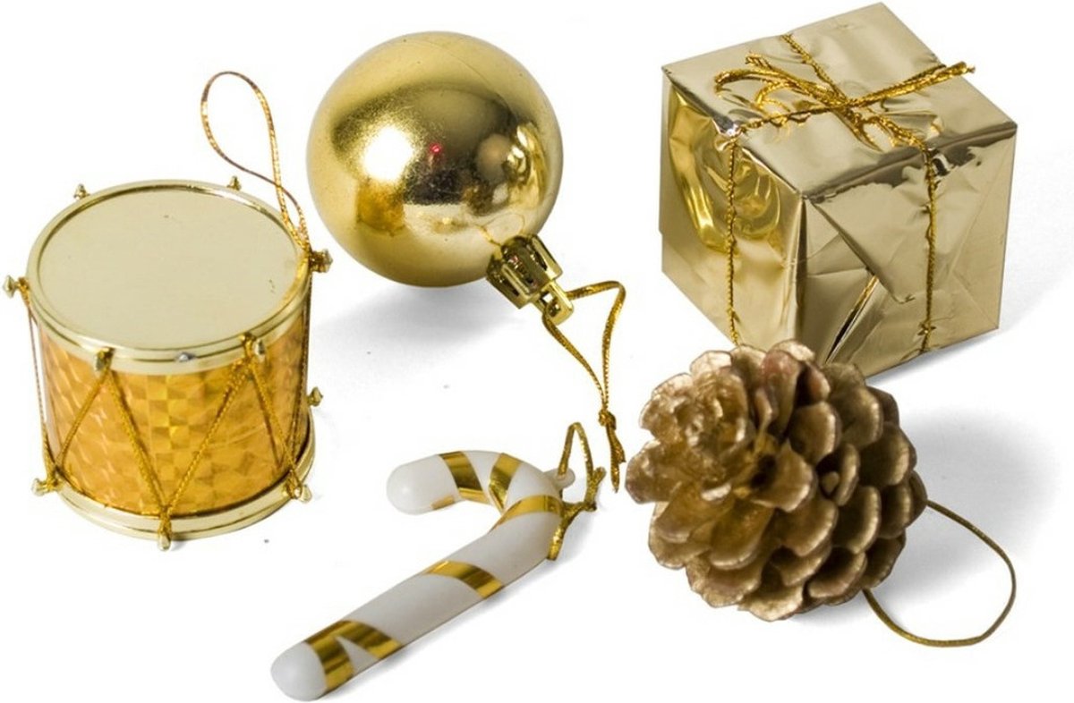 Gerim kerststukje decoratie ornamenten - 20x st- goud - kunststof 5 cm