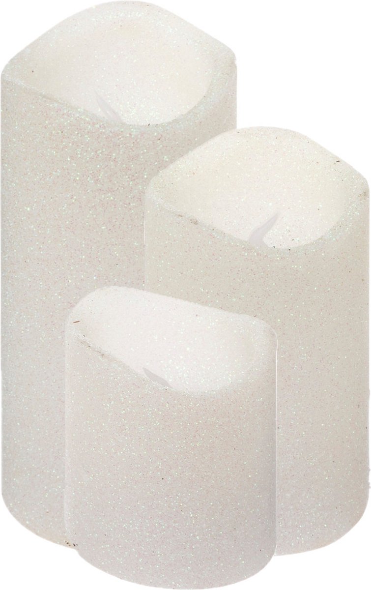 Feeric lights & Christmas Feeric lights LED stompkaarsen - 3x - wit - glitter